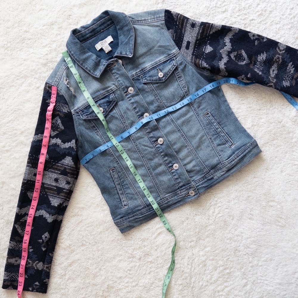 Denim Patchwork Jacket With Patterned Sleeves - image 6